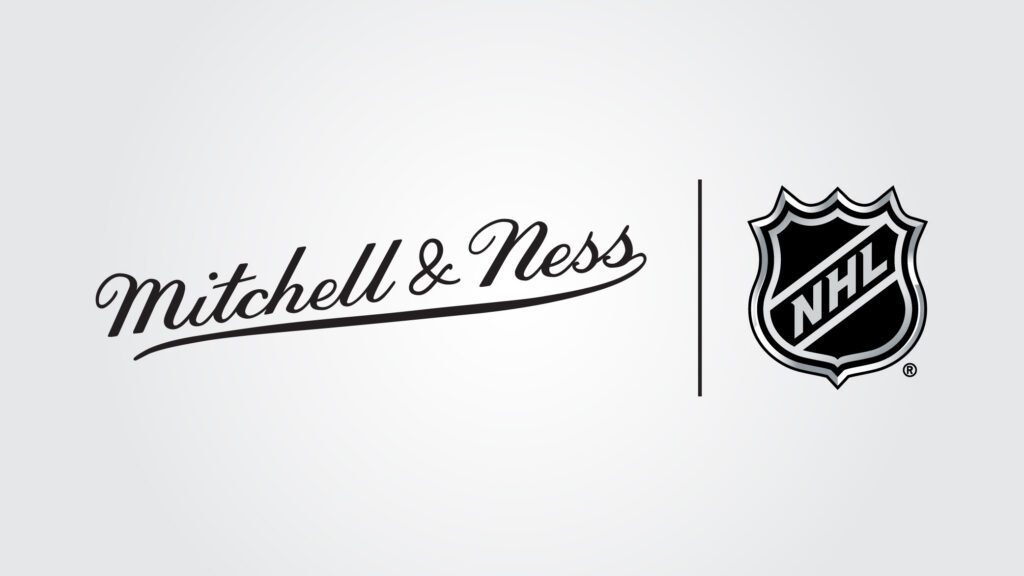 Mitchell & Ness script logo beside NHL shield