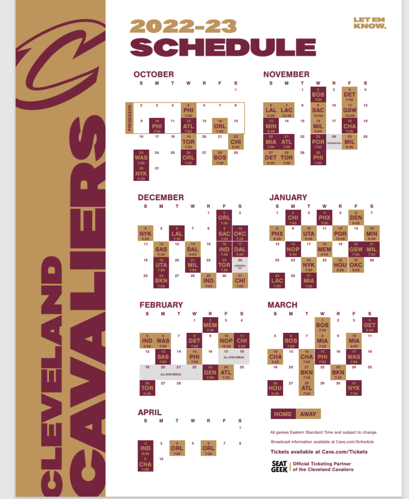 cavaliers tour schedule