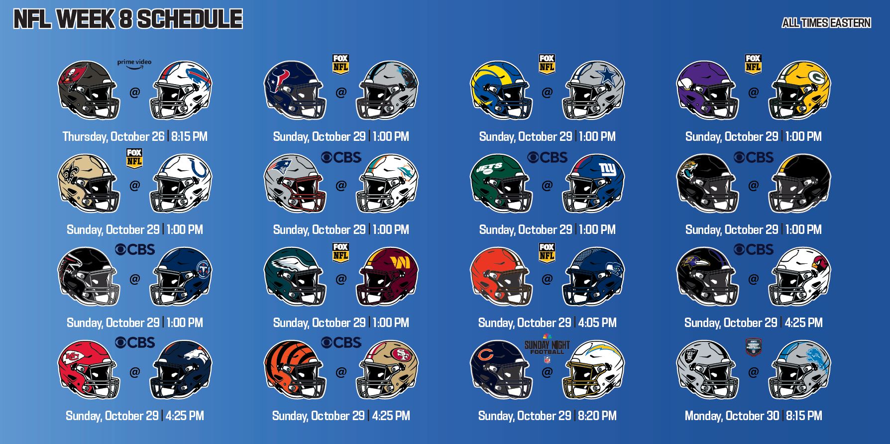 National Football League Schedule for Week 8 Mega Sports News