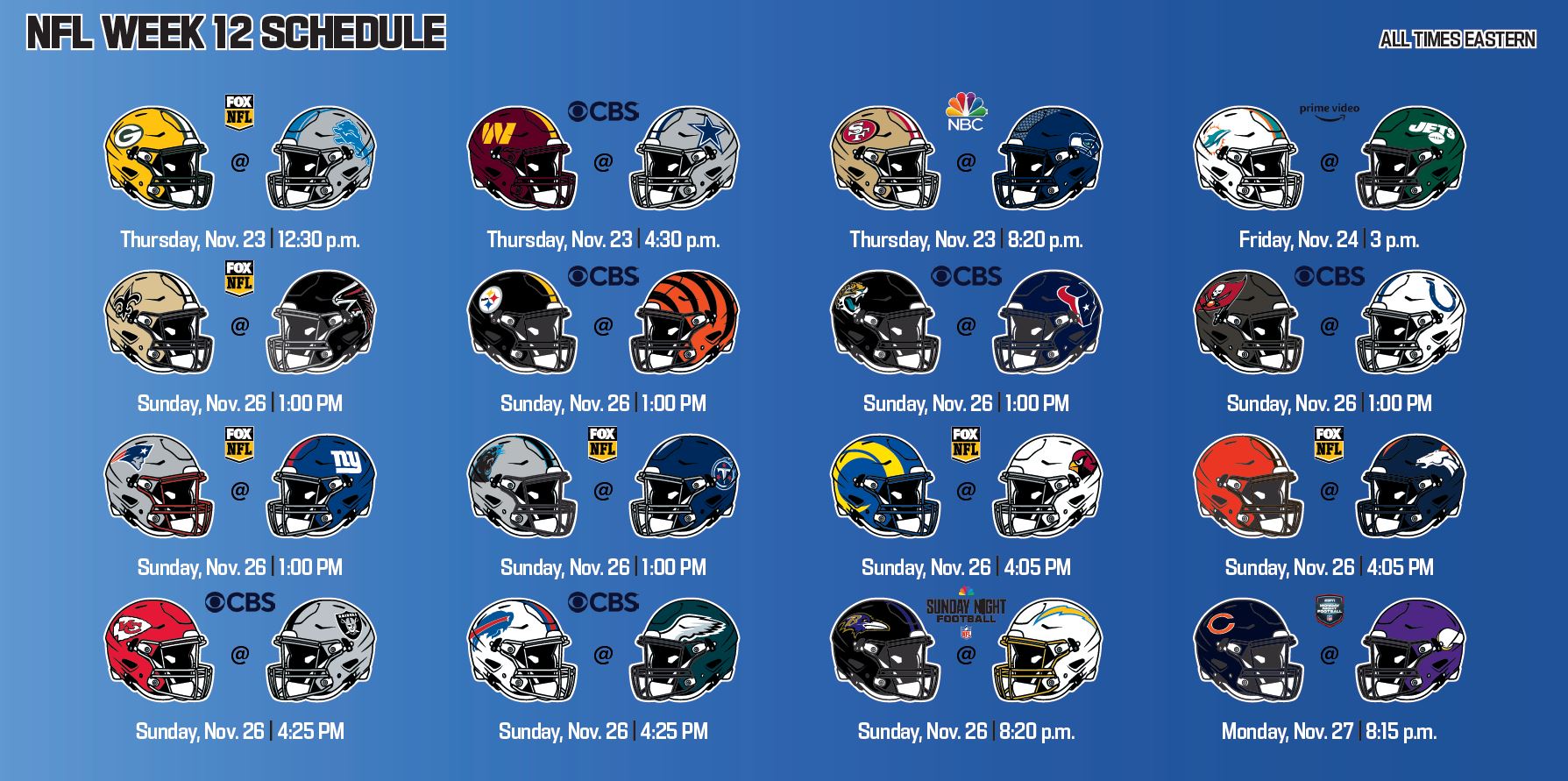 National Football League Schedule Week 12 Mega Sports News